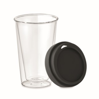 Vaso de cristal con tapa de silicona publicitario